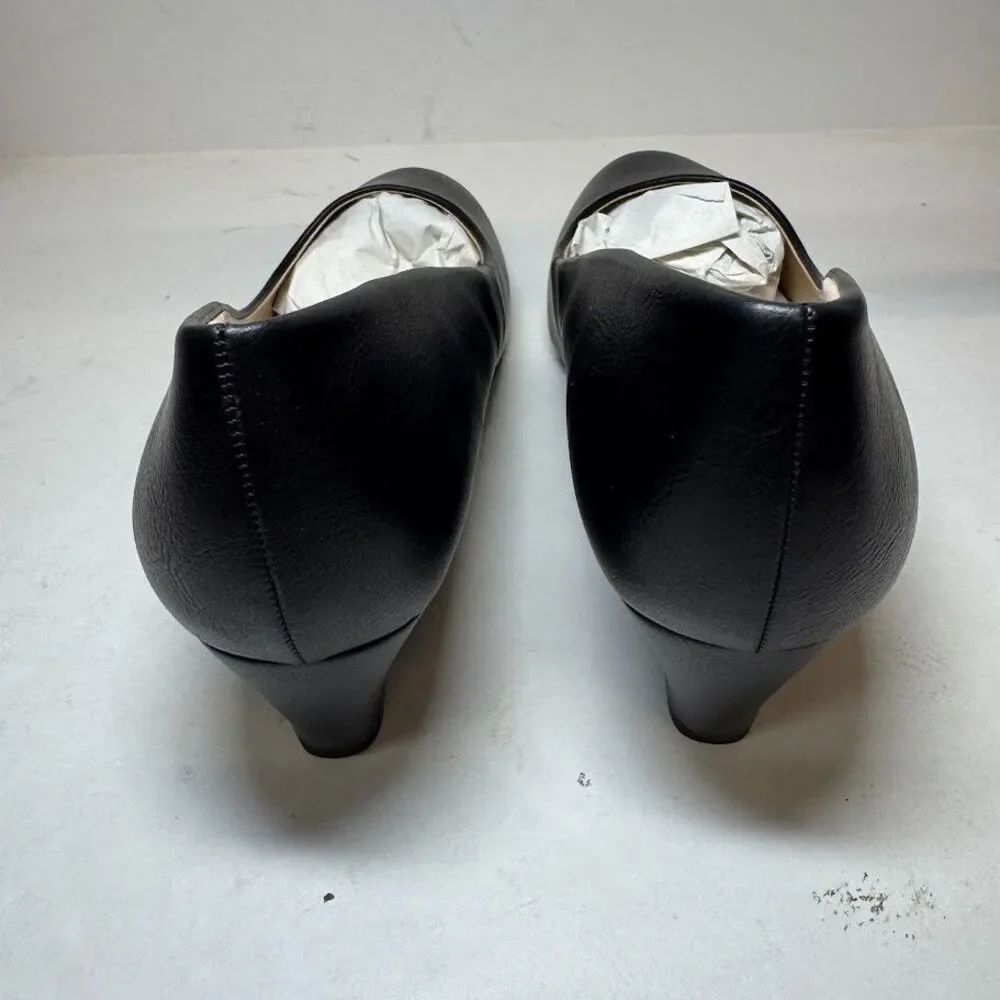 Journee Collection Womens 8.5 M Black Faux Leather Luu Slip On Heels NIB FF9
